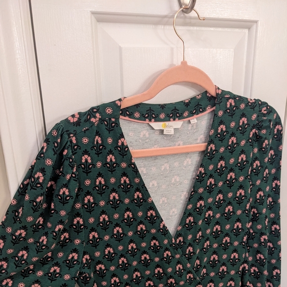 Easy Fixed Wrap Jersey Dress - Hunter Green, Tapestry Bud - Picture 4 of 6